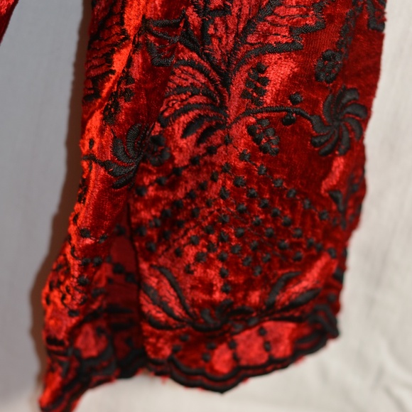April Cornell Red Velvet Embroidered Dress SZ S - Picture 6 of 6